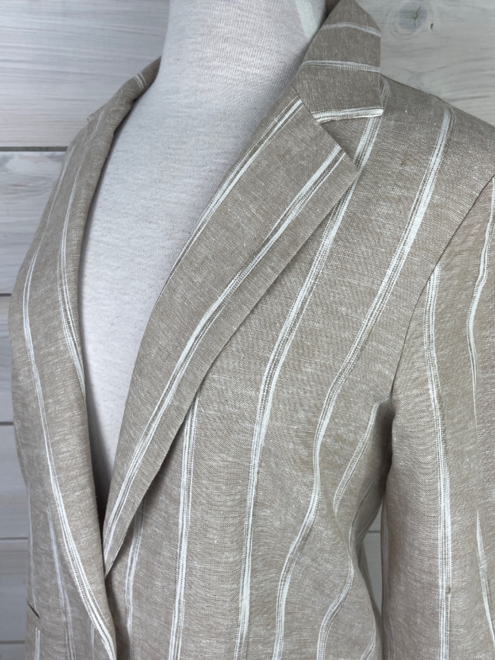 DREW Womens Tan White Striped Linen Blazer Jacket Size Small - NWT $262 - Picture 3 of 7